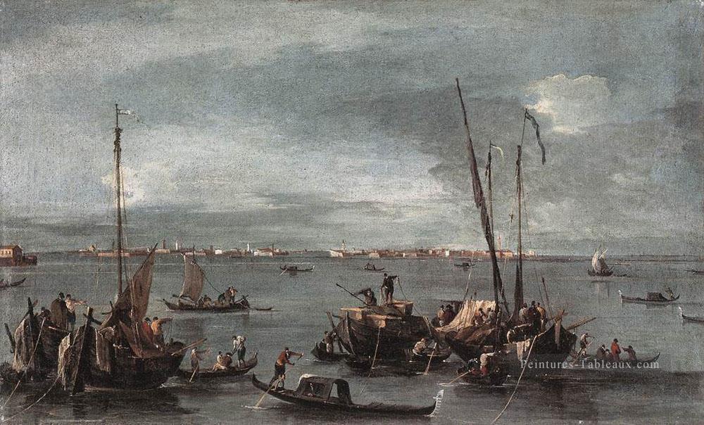 Le lagon regardant vers Murano depuis la Fondamenta Nuove école vénitienne Francesco Guardi Peintures à l'huile